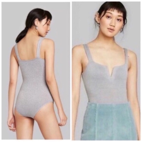 wild fable Tops - Wild Fable Silver Metallic Bodysuit